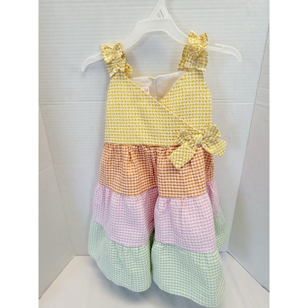 BONNIE JEAN Baby Girl 24 Mo. Tiered Color block  Gingham Seersucker Dress